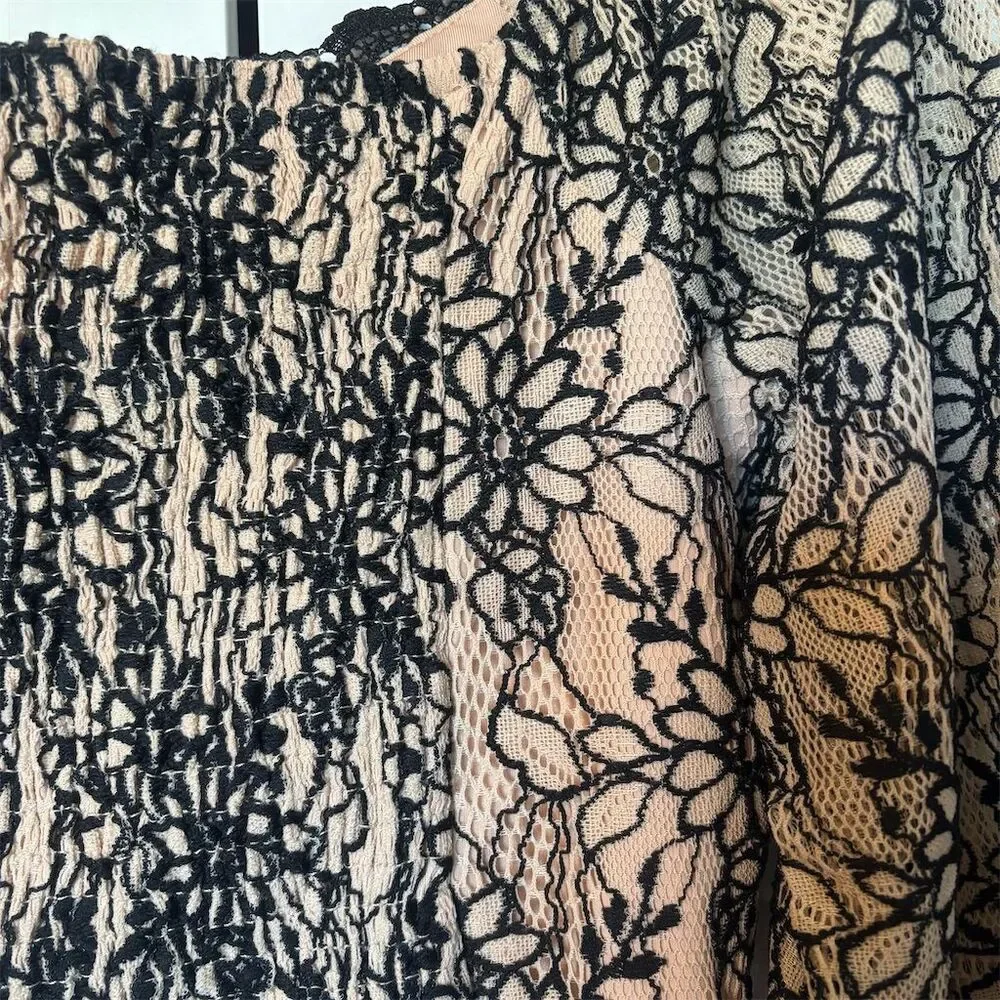 Willow + Root XS Floral Lace Sheer Long Sleeve Crop Top Multicolor - Picture 9 of 14